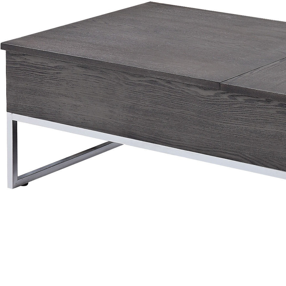 47" Chrome And Gray Oak Rectangular Lift Top Coffee Table By Homeroots | Coffee Tables | Modishstore - 4