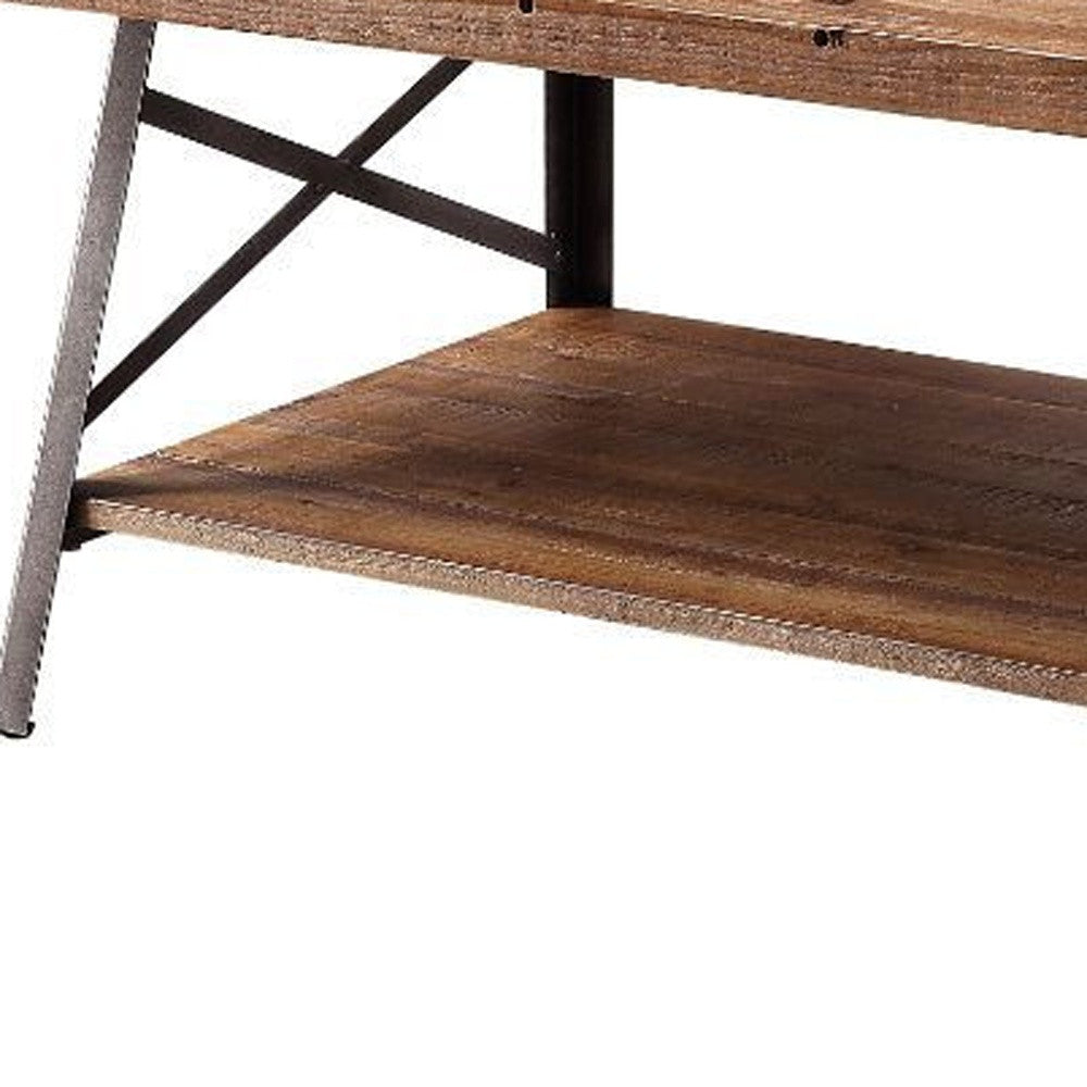 48" Sandy Black And Weathered Oak Rectangular Coffee Table With Shelf By Homeroots | Coffee Tables | Modishstore - 4