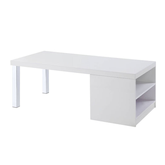 47" Chrome And White Rectangular Coffee Table With Shelf By Homeroots