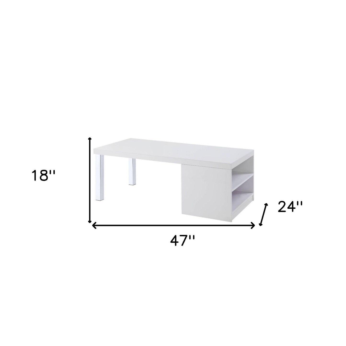 47" Chrome And White Rectangular Coffee Table With Shelf By Homeroots | Coffee Tables | Modishstore - 5