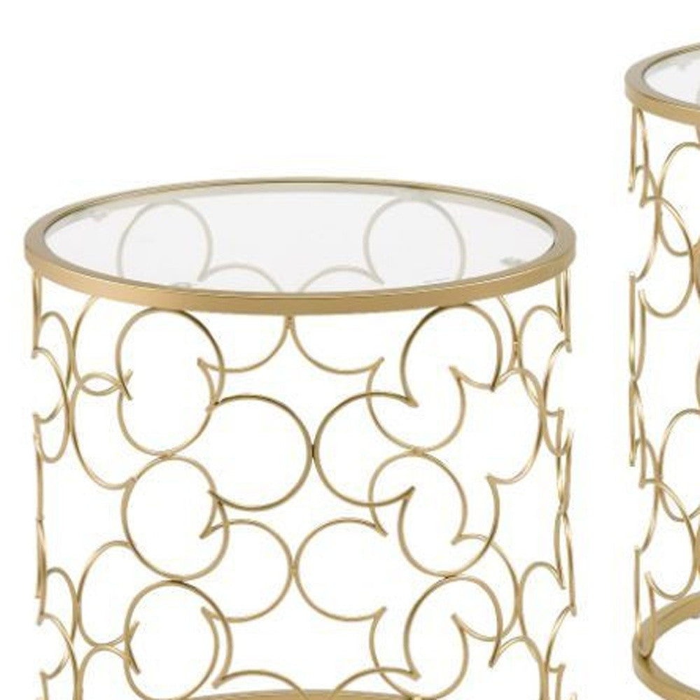 20" Gold And Clear Glass Round Nested Coffee Tables By Homeroots | Coffee Tables | Modishstore - 7