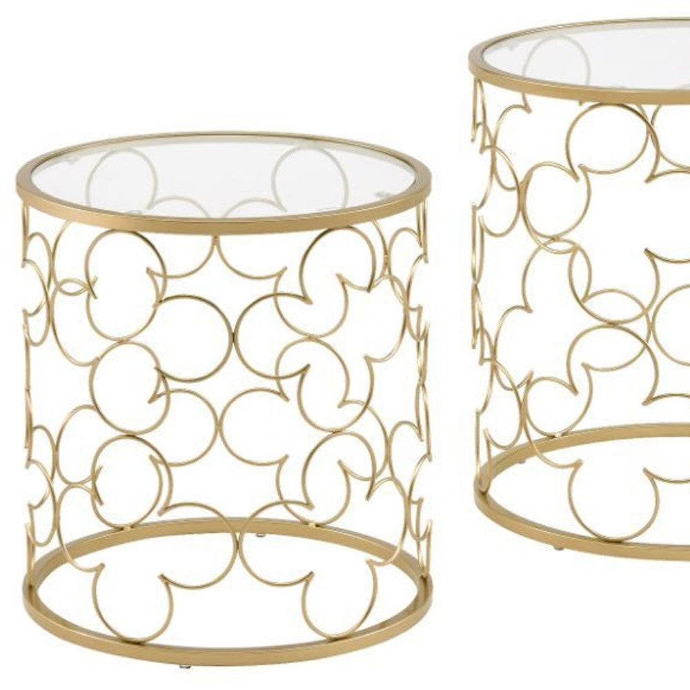 20" Gold And Clear Glass Round Nested Coffee Tables By Homeroots | Coffee Tables | Modishstore - 5