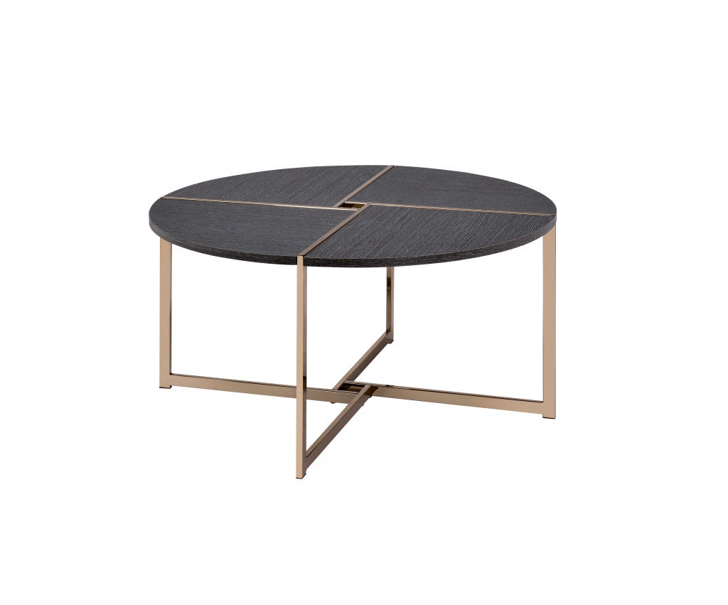 35" Champagne And Black Round Coffee Table By Homeroots | Coffee Tables | Modishstore