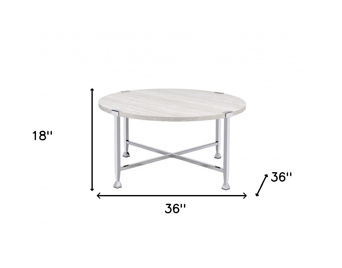 36" Chrome And White Oak Round Coffee Table By Homeroots | Coffee Tables | Modishstore - 5