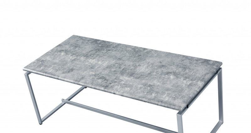 47" Silver And Faux Concrete Pvc Veneer Rectangular Coffee Table By Homeroots | Coffee Tables | Modishstore