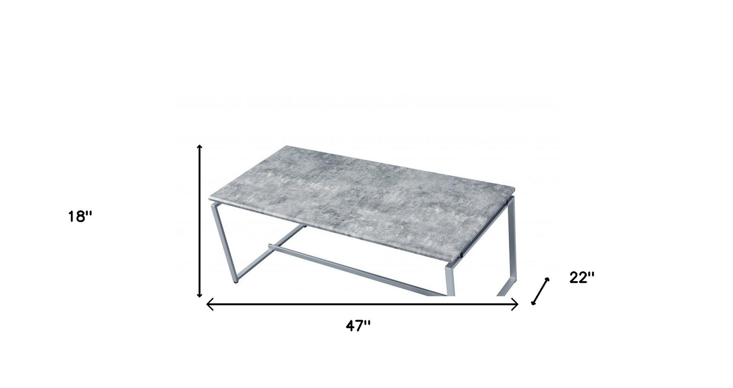 47" Silver And Faux Concrete Pvc Veneer Rectangular Coffee Table By Homeroots | Coffee Tables | Modishstore - 8