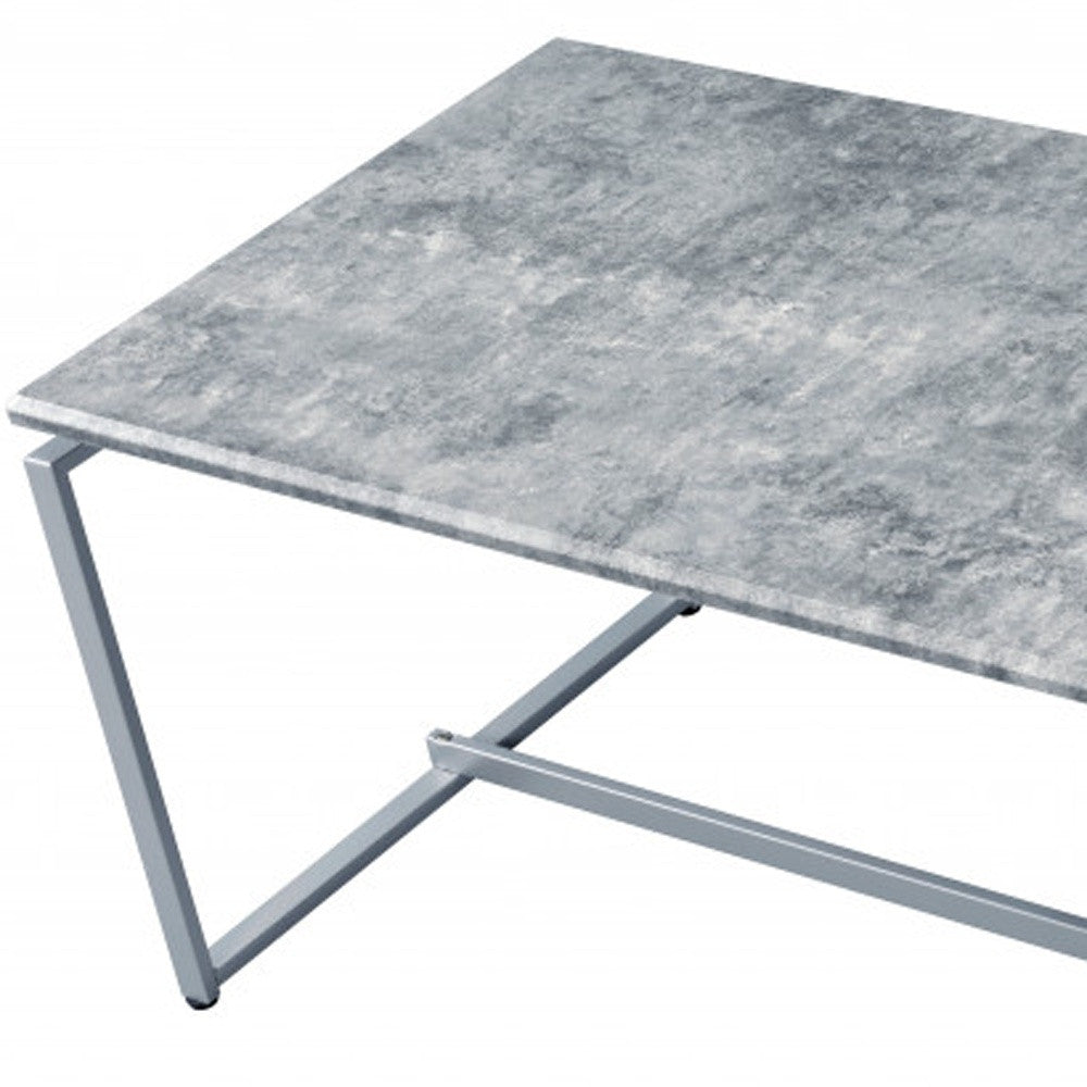 47" Silver And Faux Concrete Pvc Veneer Rectangular Coffee Table By Homeroots | Coffee Tables | Modishstore - 7