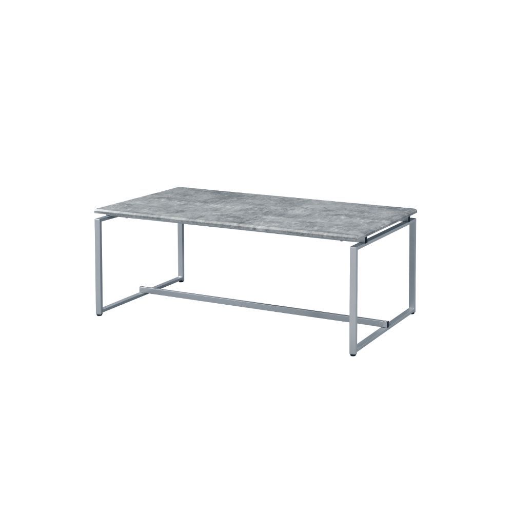 47" Silver And Faux Concrete Pvc Veneer Rectangular Coffee Table By Homeroots | Coffee Tables | Modishstore - 2