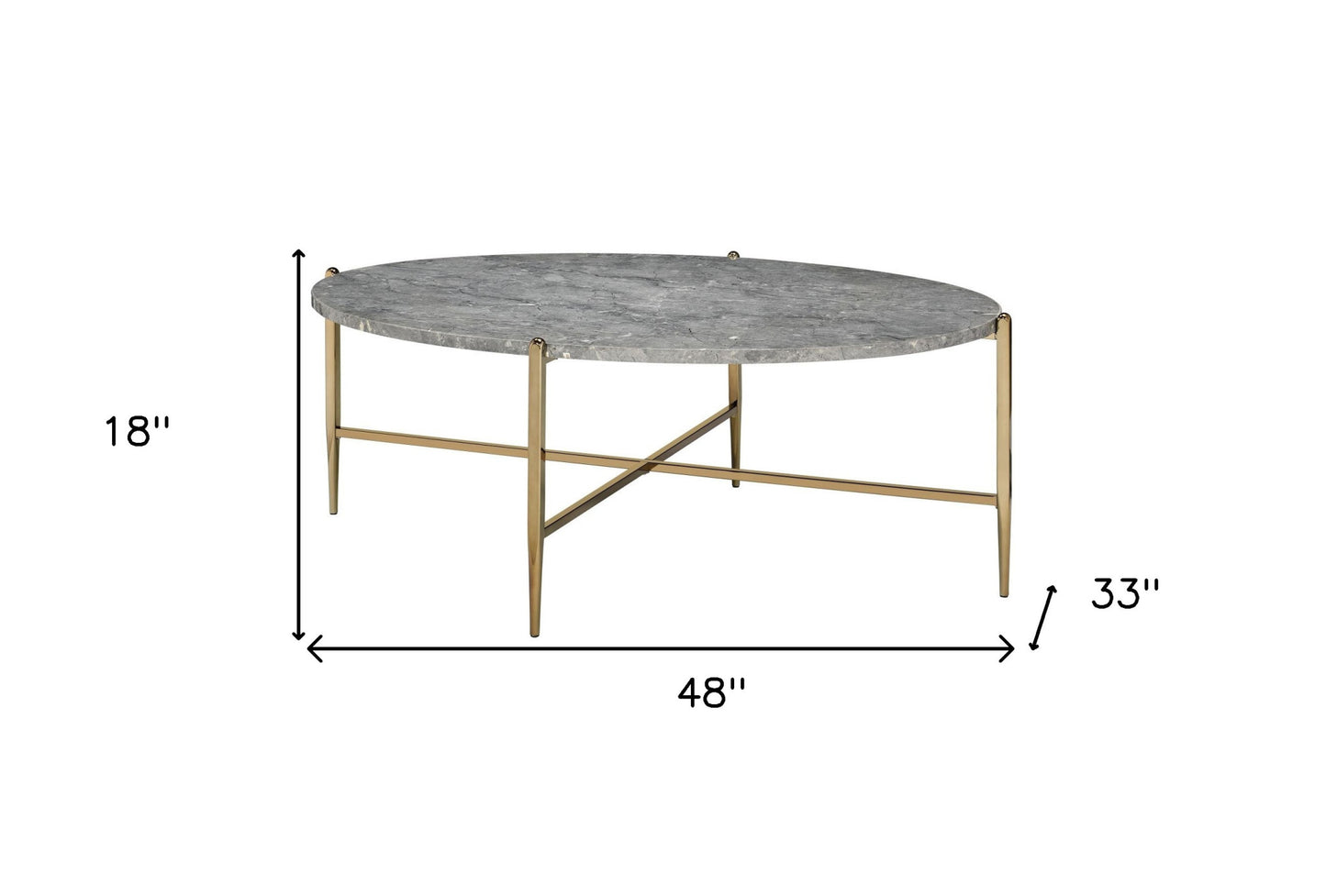 48" Champagne And Faux Marble Oval Coffee Table By Homeroots