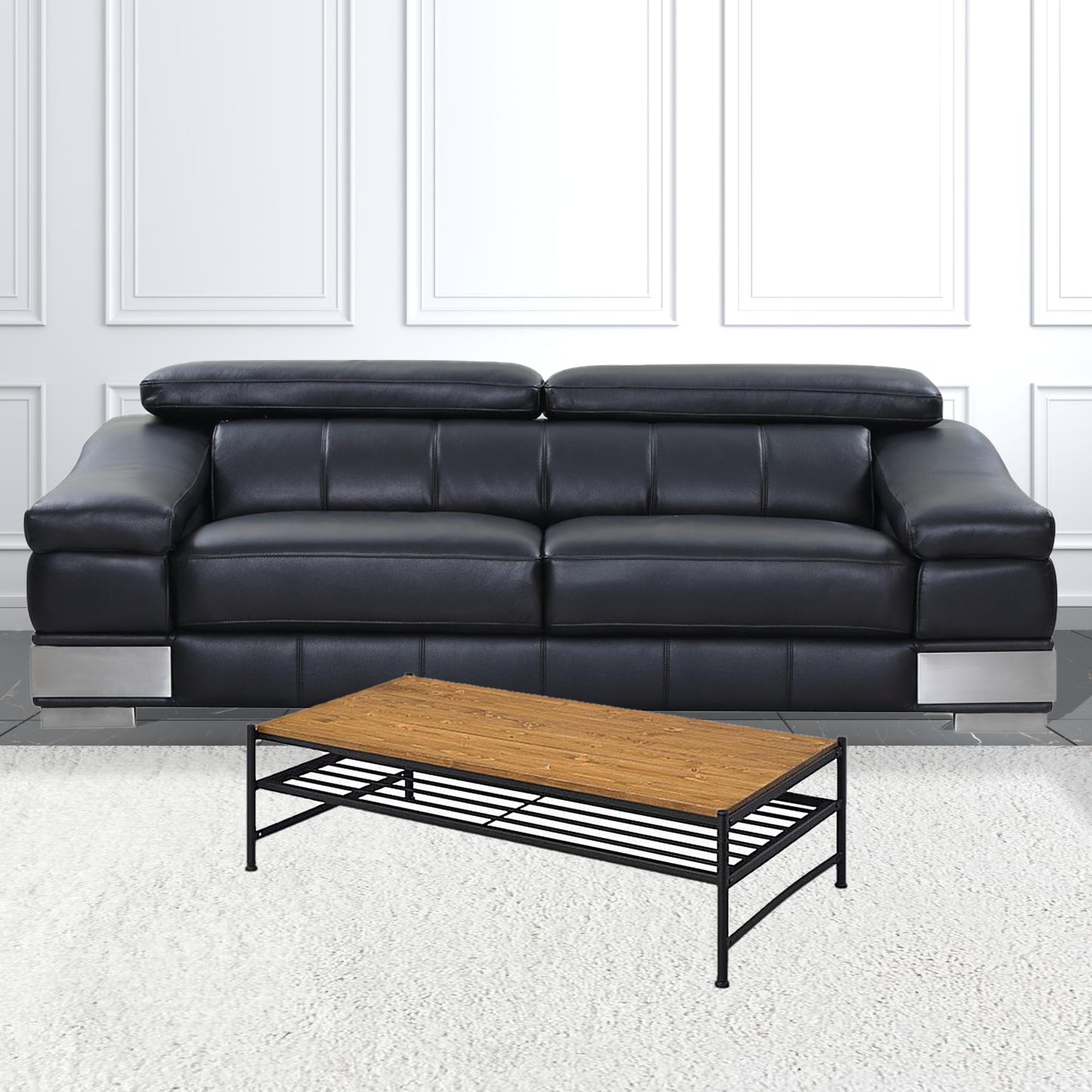47" Black And Oak Solid Wood Rectangular Coffee Table With Shelf By Homeroots