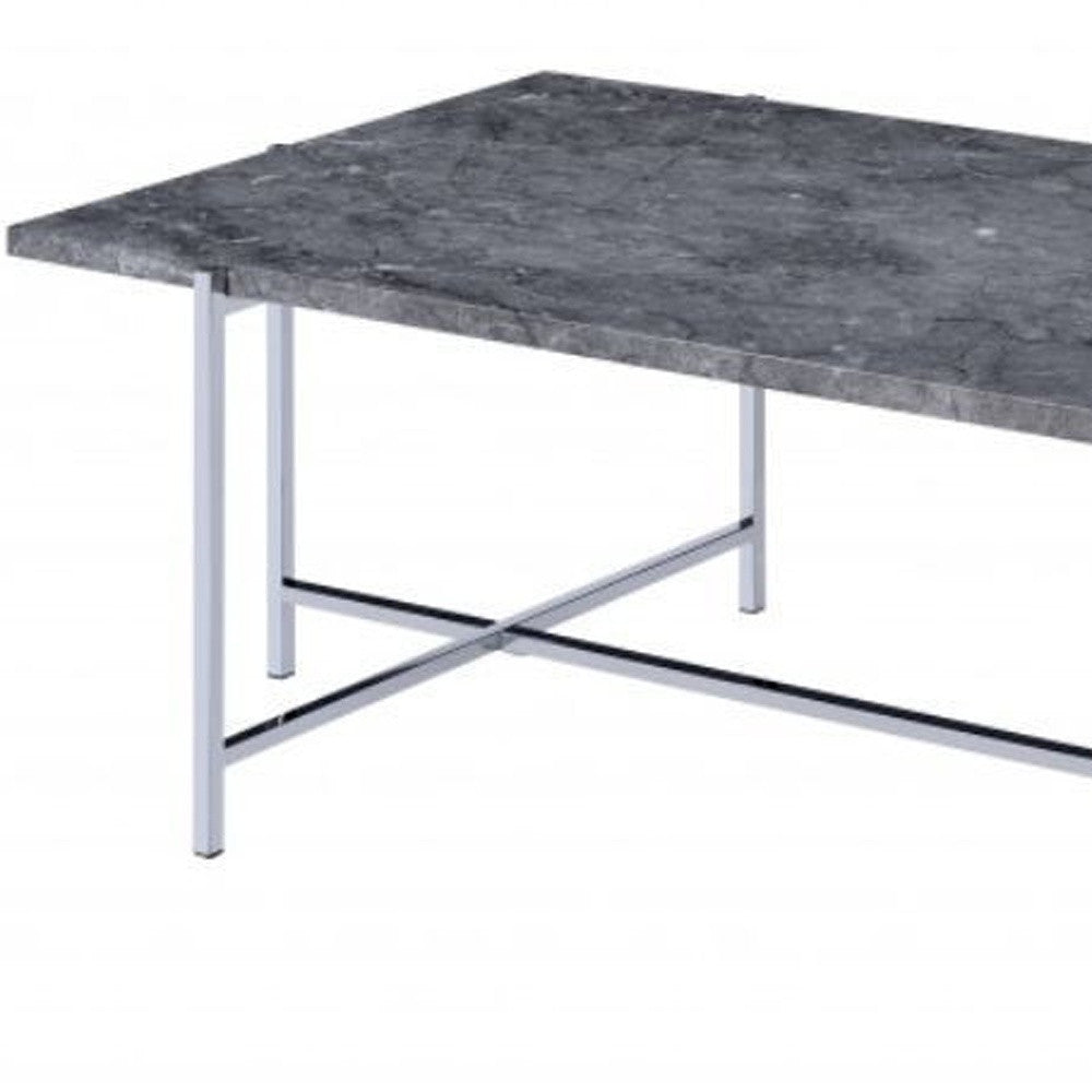 49" Chrome And Faux Marble Rectangular Coffee Table By Homeroots