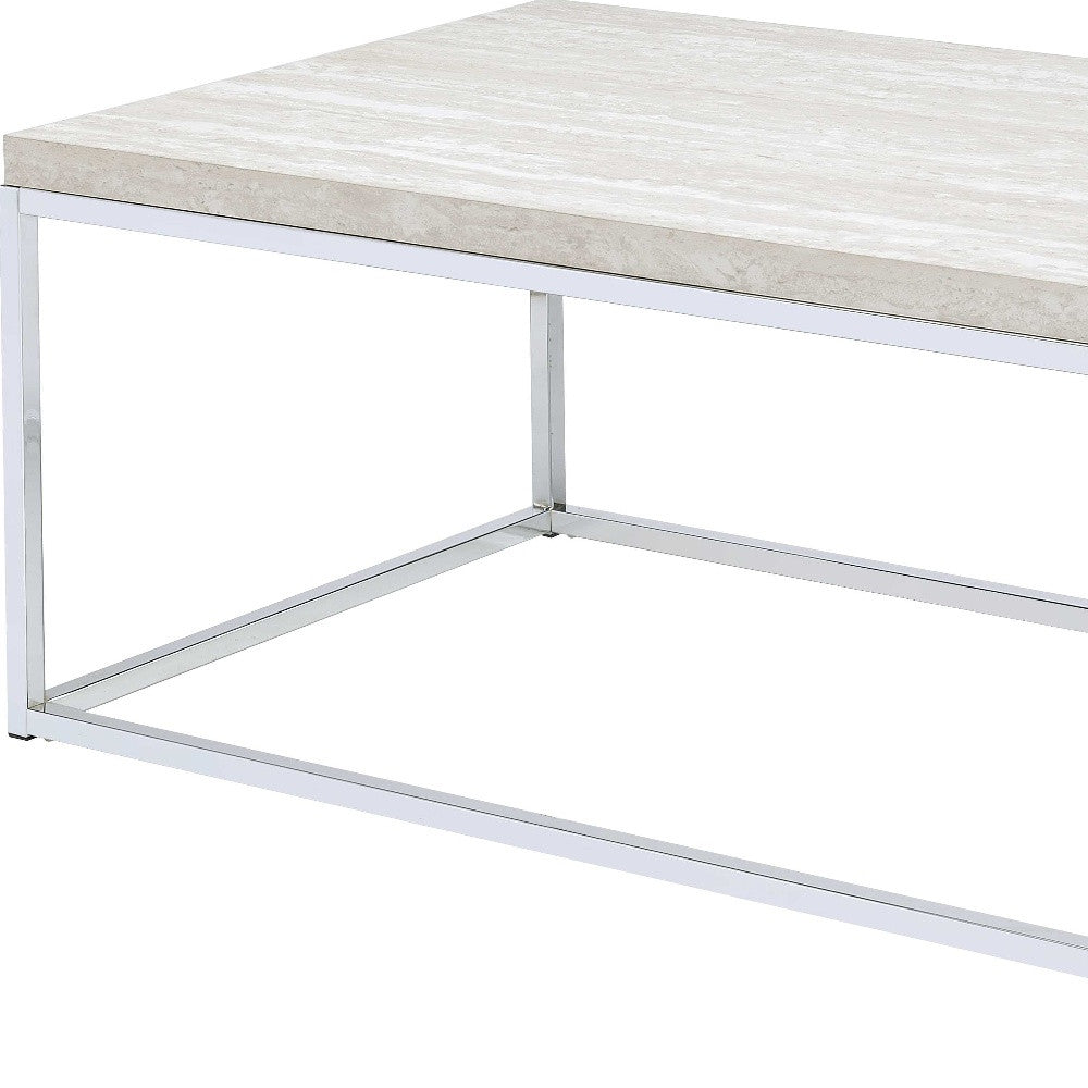 48" Chrome And White Oak Manufactured Wood And Metal Rectangular Coffee Table By Homeroots
