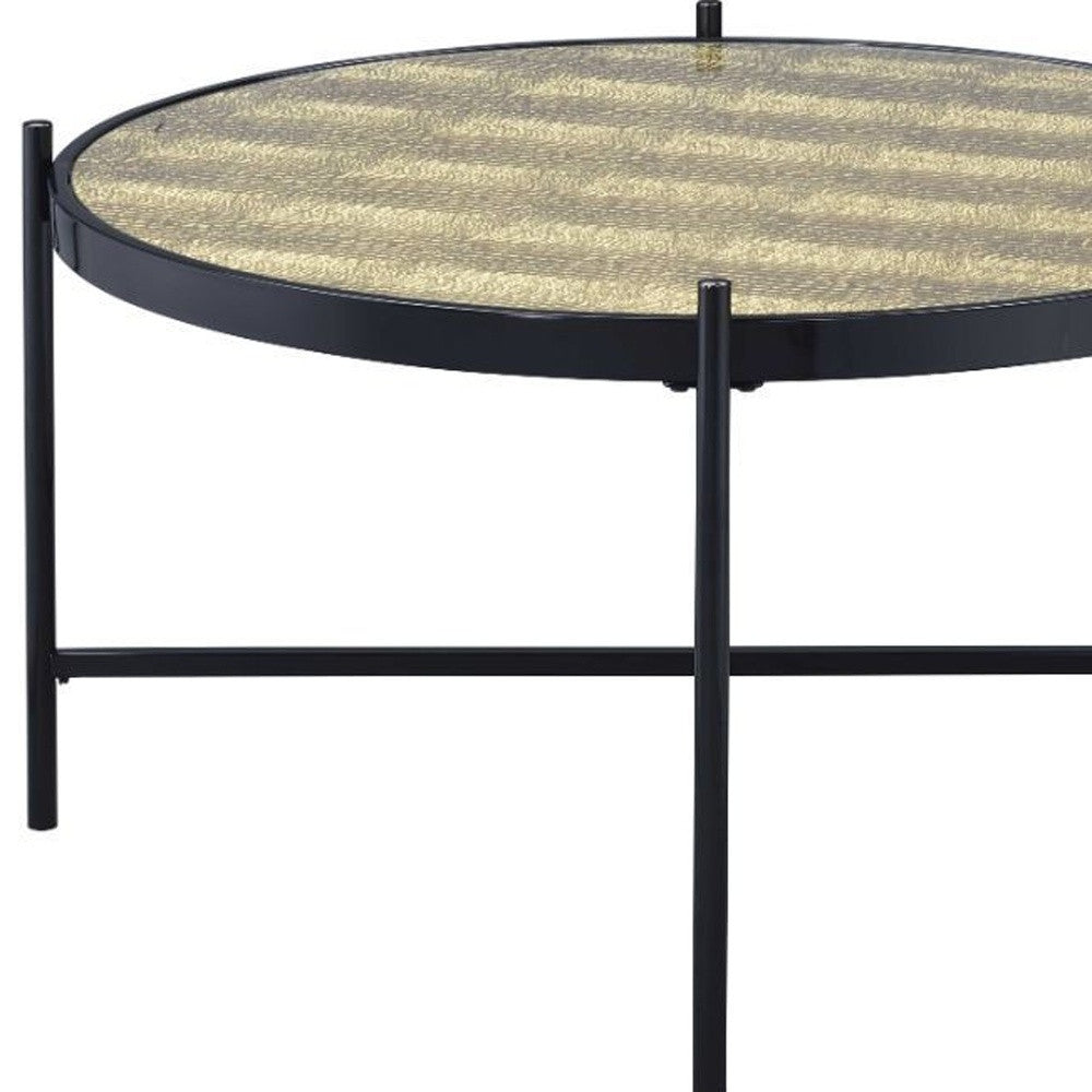 35" Black And Gold Glass And Manufactured Wood Round Coffee Table By Homeroots