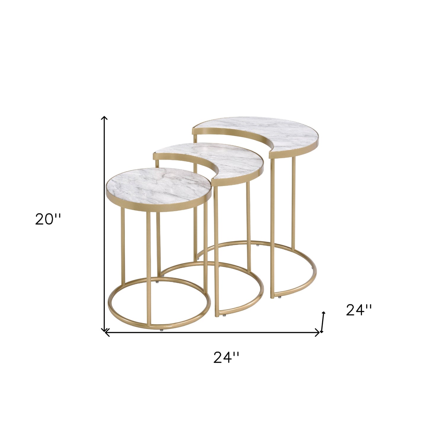 24" Gold And Faux Marble Paper Veneer And Metal Round Nested Coffee Tables By Homeroots