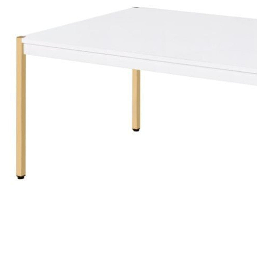 48" Gold And White Manufactured Wood And Metal Rectangular Coffee Table By Homeroots | Coffee Tables | Modishstore - 2