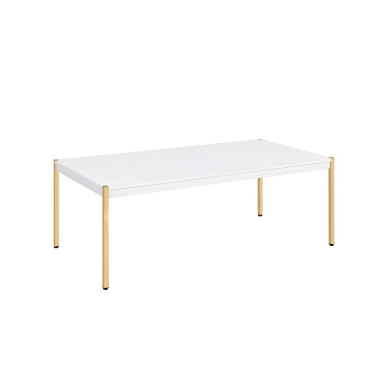 48" Gold And White Manufactured Wood And Metal Rectangular Coffee Table By Homeroots | Coffee Tables | Modishstore