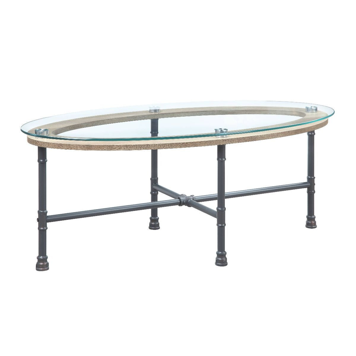 47" Sandy Gray And Clear Glass And Metal Oval Coffee Table By Homeroots | Coffee Tables | Modishstore