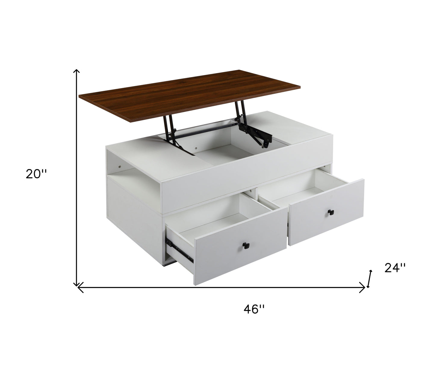 46" White And Walnut Melamine Veneer And Manufactured Wood Rectangular Lift Top Coffee Table With Two Drawers And Shelf By Homeroots | Coffee Tables | Modishstore - 5