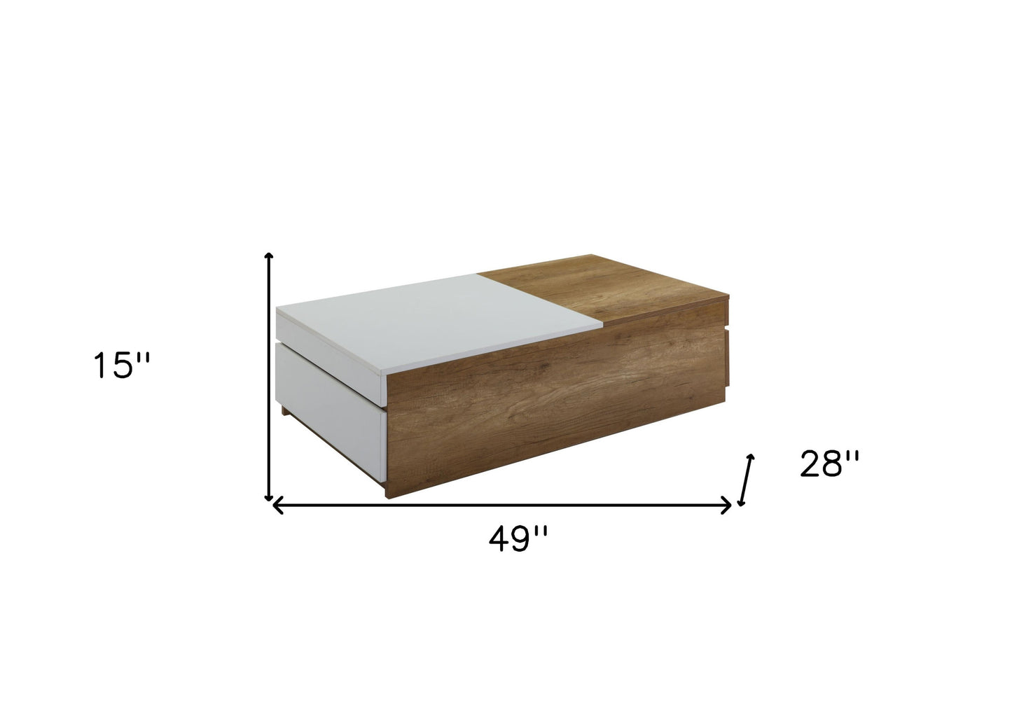 49" Oak And White Melamine Veneer And Manufactured Wood Rectangular Coffee Table With Two Drawers By Homeroots | Coffee Tables | Modishstore - 6