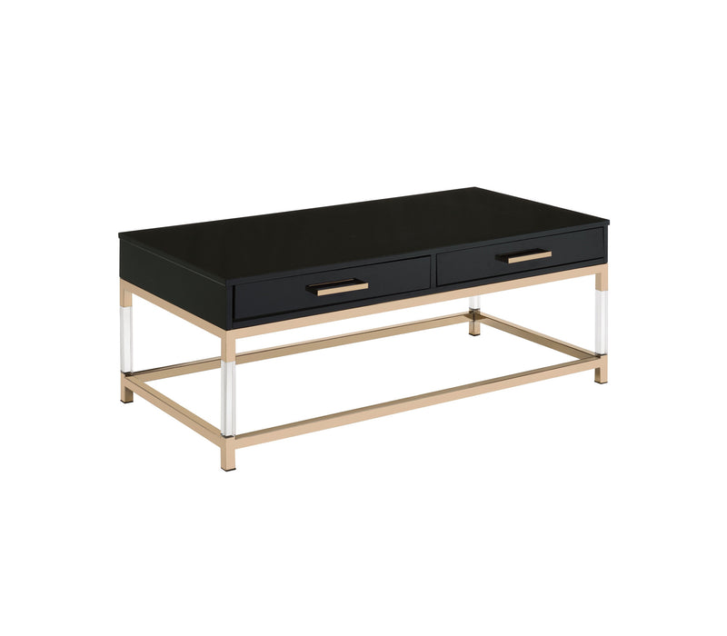 44" Gold And Black High Gloss Manufactured Wood And Metal Rectangular Coffee Table With Two Drawers By Homeroots | Coffee Tables | Modishstore