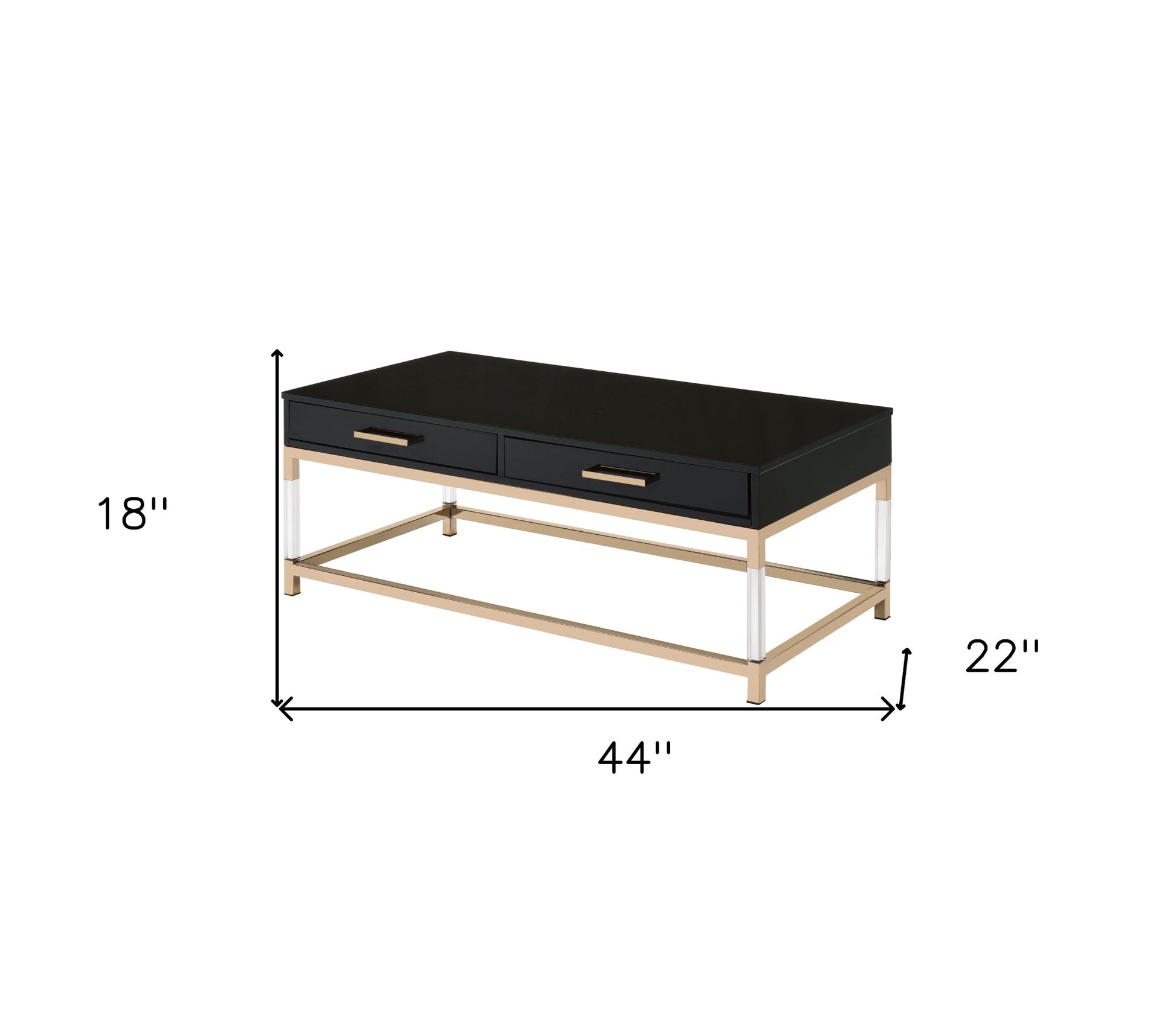 44" Gold And Black High Gloss Manufactured Wood And Metal Rectangular Coffee Table With Two Drawers By Homeroots | Coffee Tables | Modishstore - 6