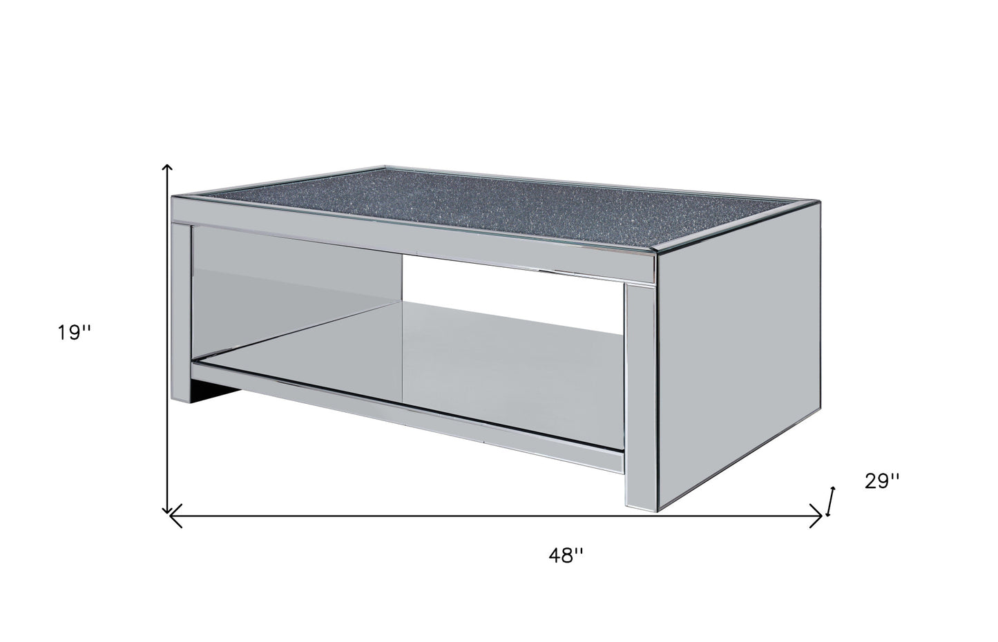 48" Mirrored Mirrored And Manufactured Wood Rectangular Mirrored Coffee Table With Shelf By Homeroots | Coffee Tables | Modishstore - 6