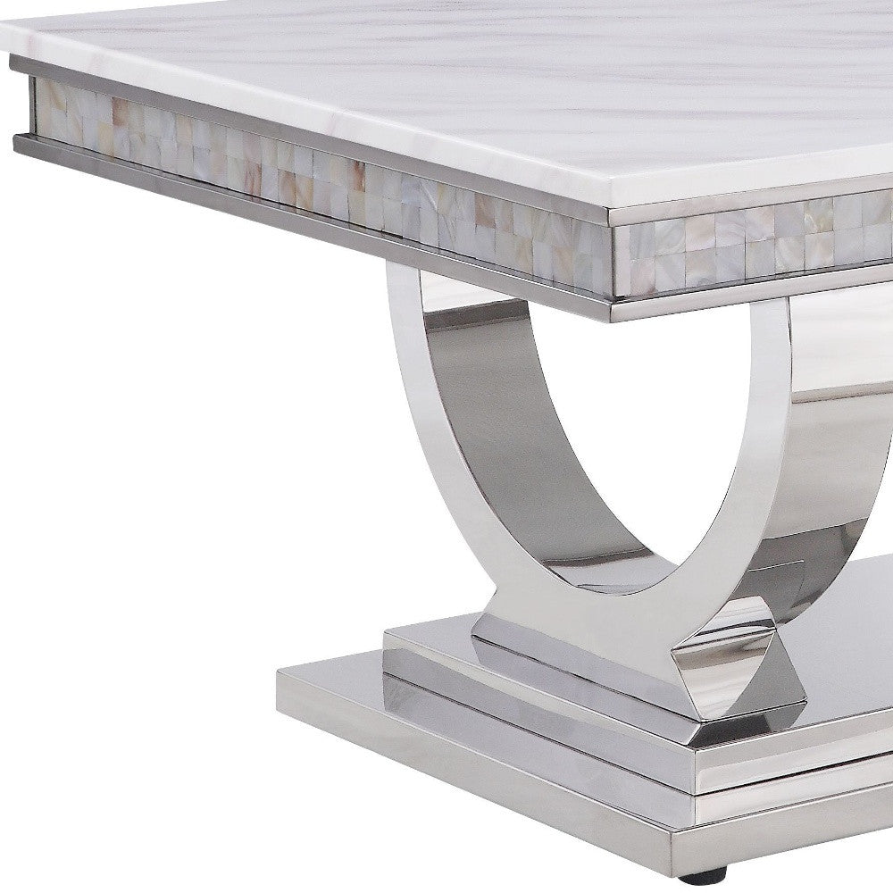 51" Silver And White Artificial Marble Rectangular Mirrored Coffee Table By Homeroots | Coffee Tables | Modishstore - 4