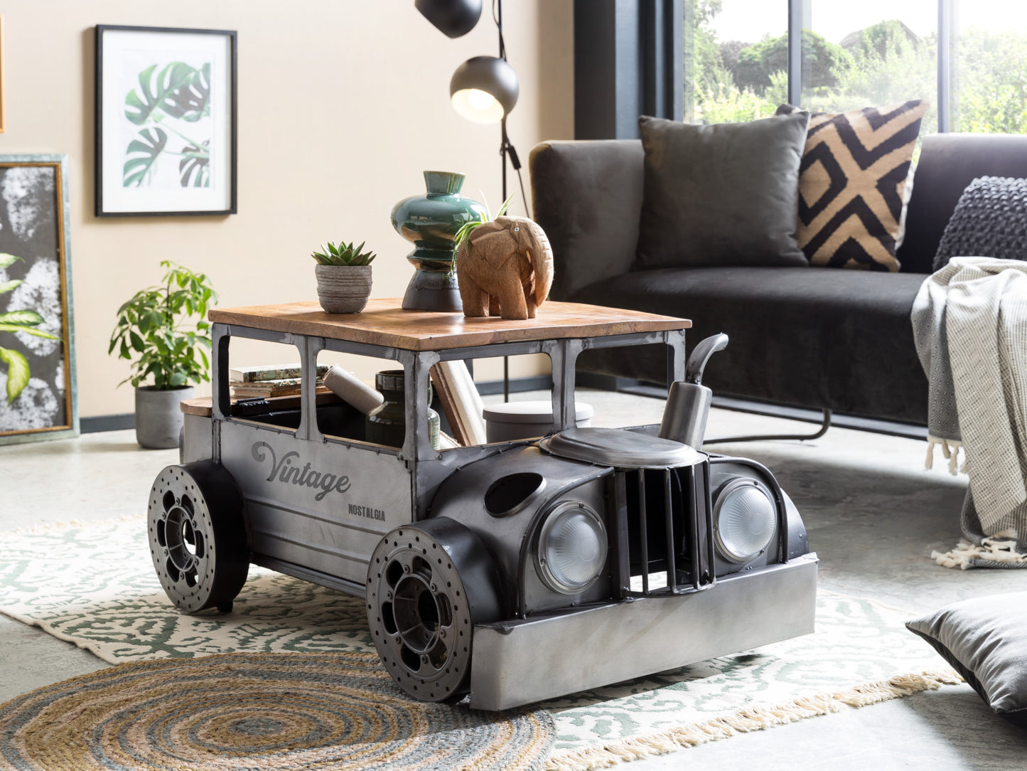 42" Grey And Brown Vintage Style Truck Solid Wood and Metal Coffee Table By Homeroots | Coffee Tables | Modishstore - 4