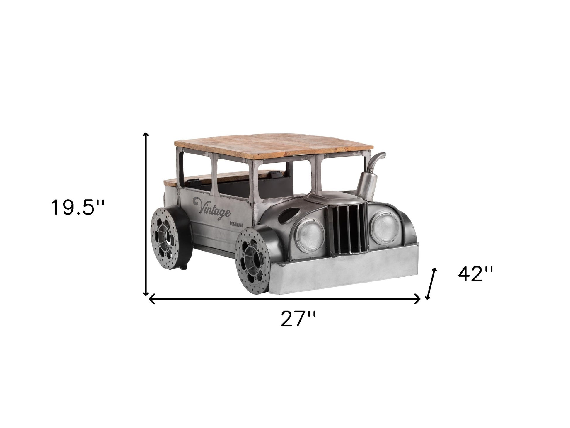 42" Grey And Brown Vintage Style Truck Solid Wood and Metal Coffee Table By Homeroots | Coffee Tables | Modishstore - 5