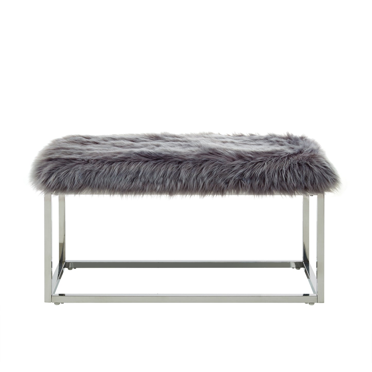 40" Gray And Silver Upholstered Faux Fur Bench By Homeroots | Benches | Modishstore - 2