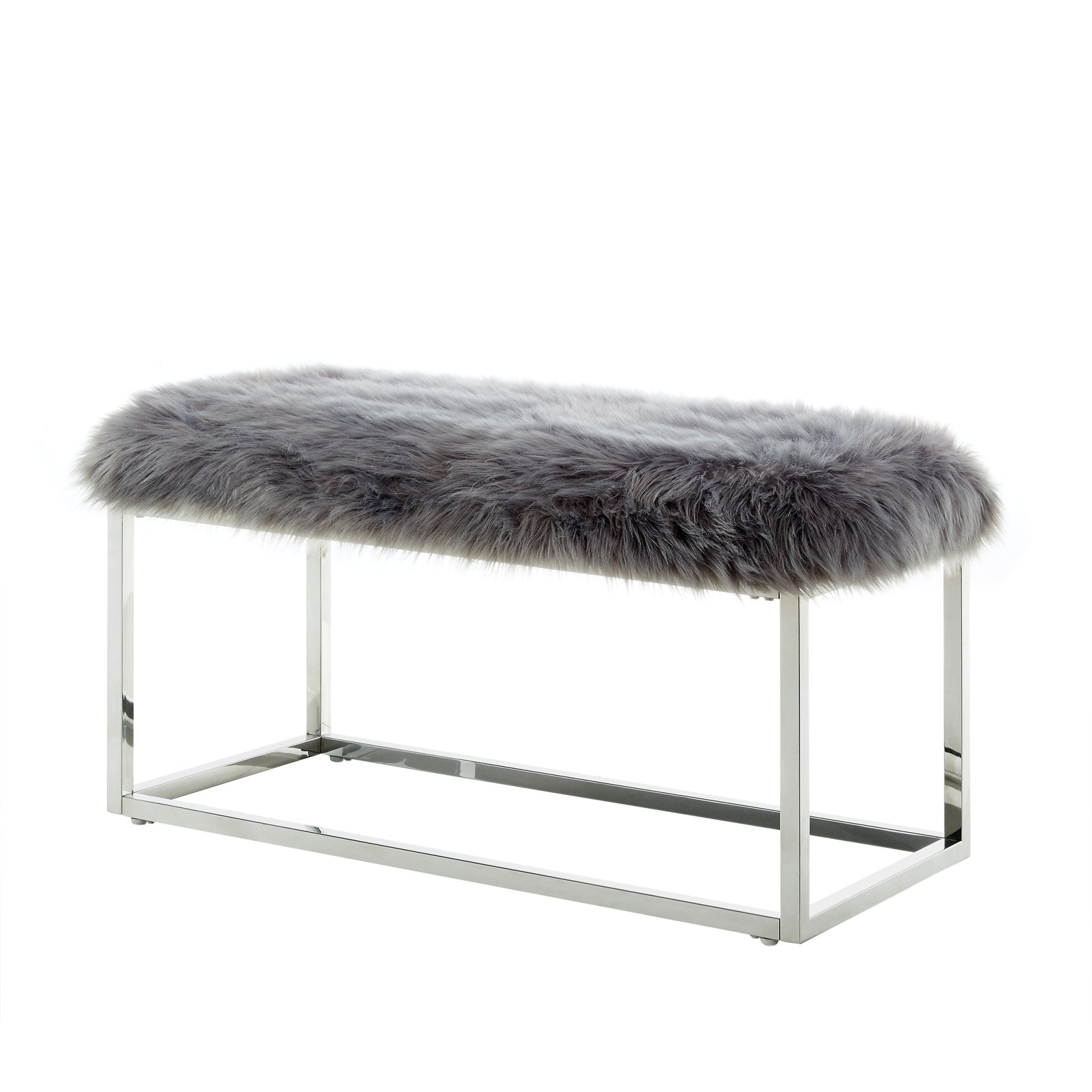 40" Gray And Silver Upholstered Faux Fur Bench By Homeroots | Benches | Modishstore - 3