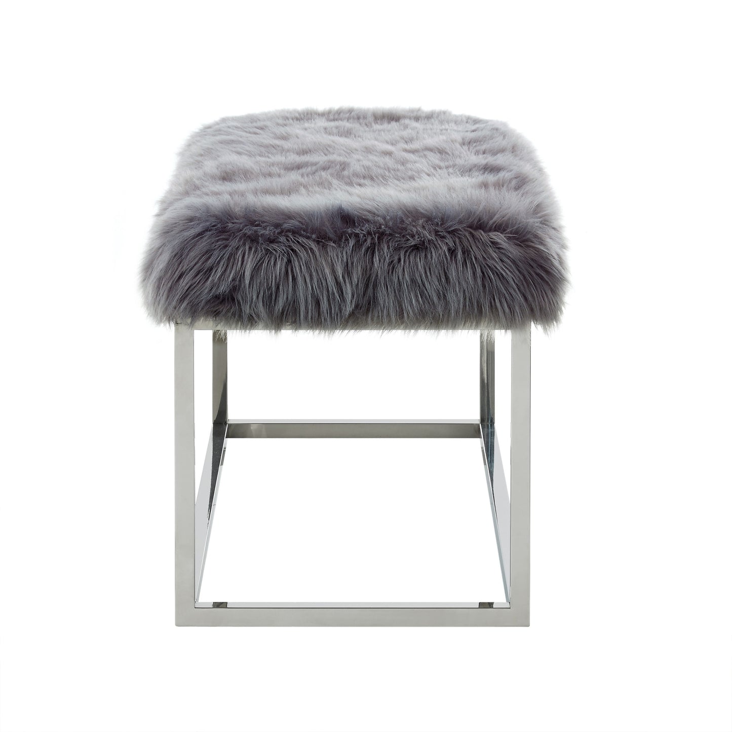 40" Gray And Silver Upholstered Faux Fur Bench By Homeroots | Benches | Modishstore - 5