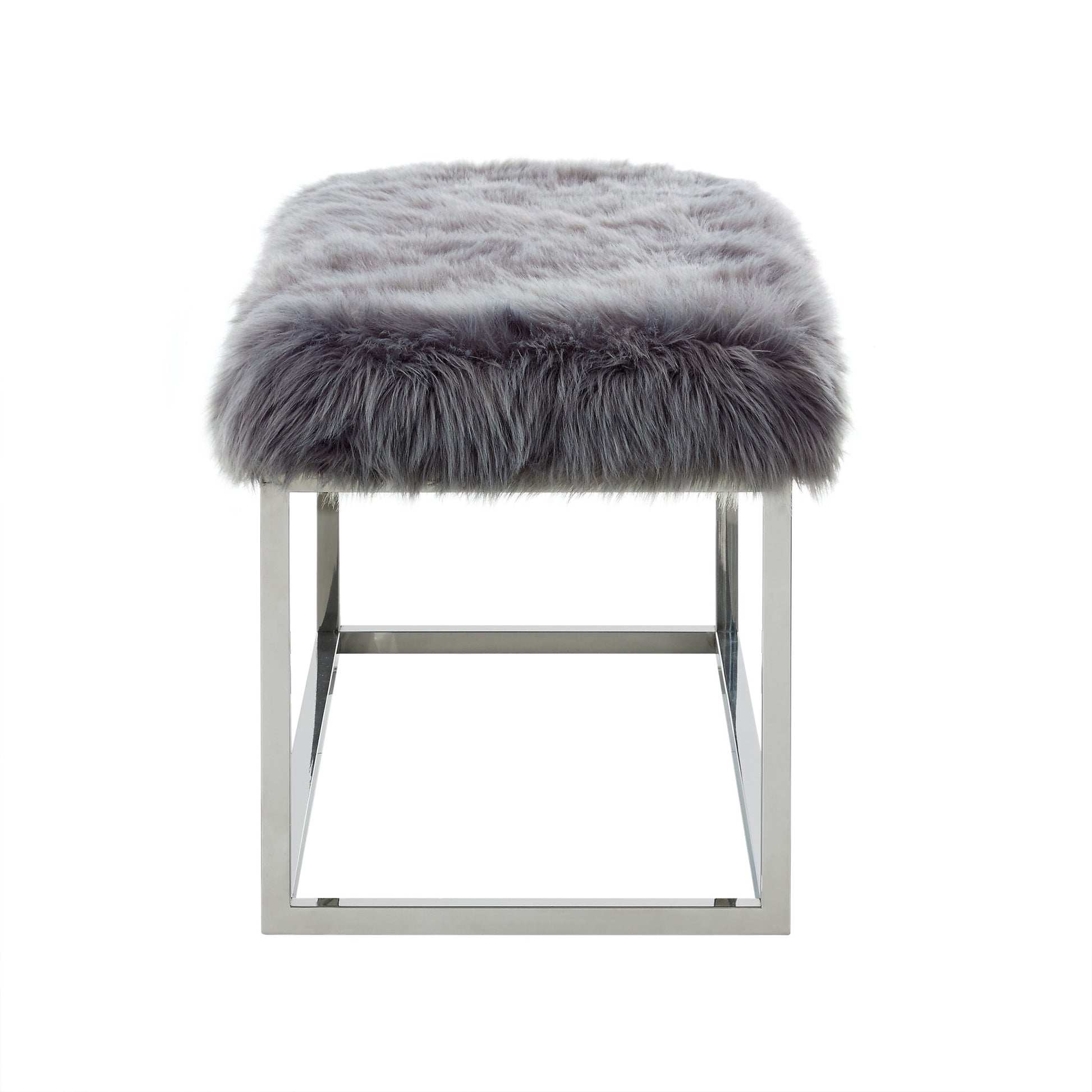 40" Gray And Silver Upholstered Faux Fur Bench By Homeroots | Benches | Modishstore - 5