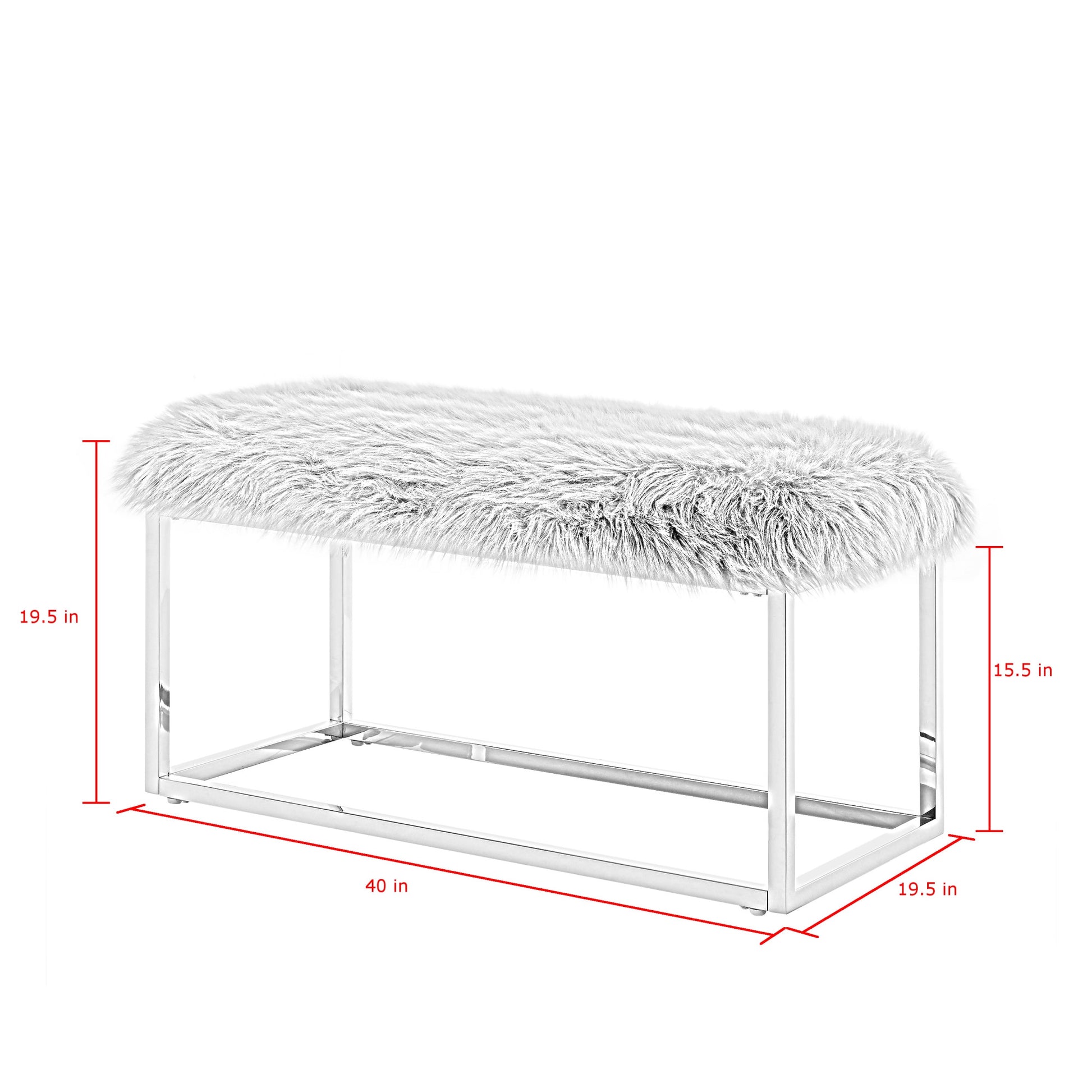 40" Gray And Silver Upholstered Faux Fur Bench By Homeroots | Benches | Modishstore - 8