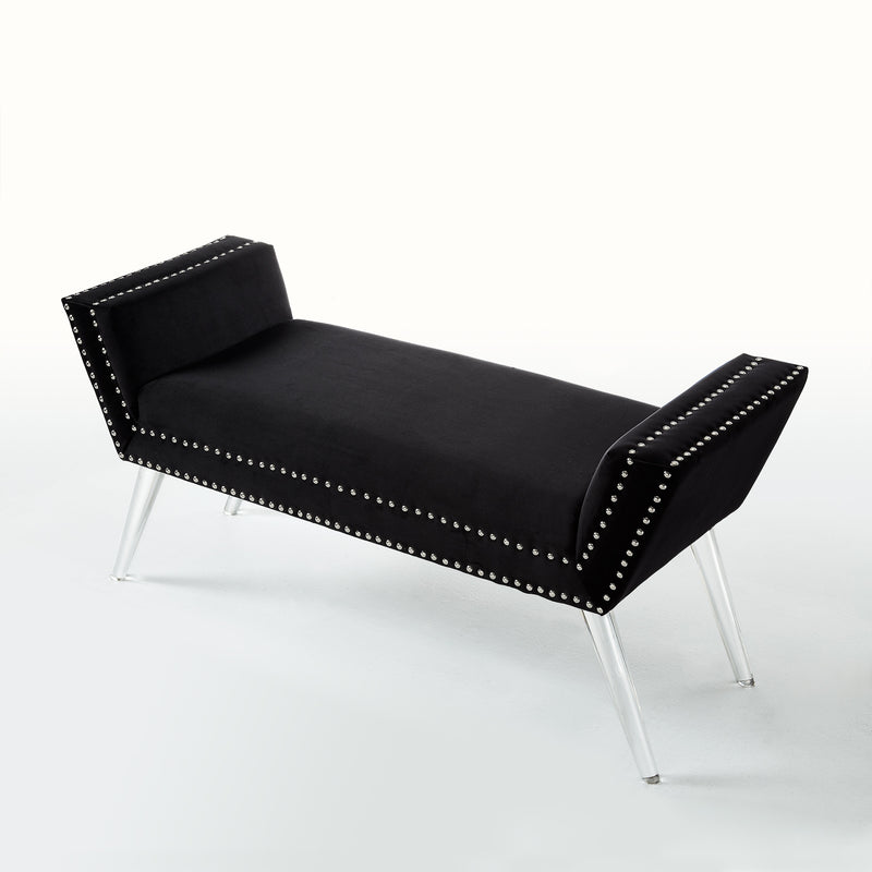 45" Black And Clear Upholstered Velvet Bench By Homeroots | Benches | Modishstore