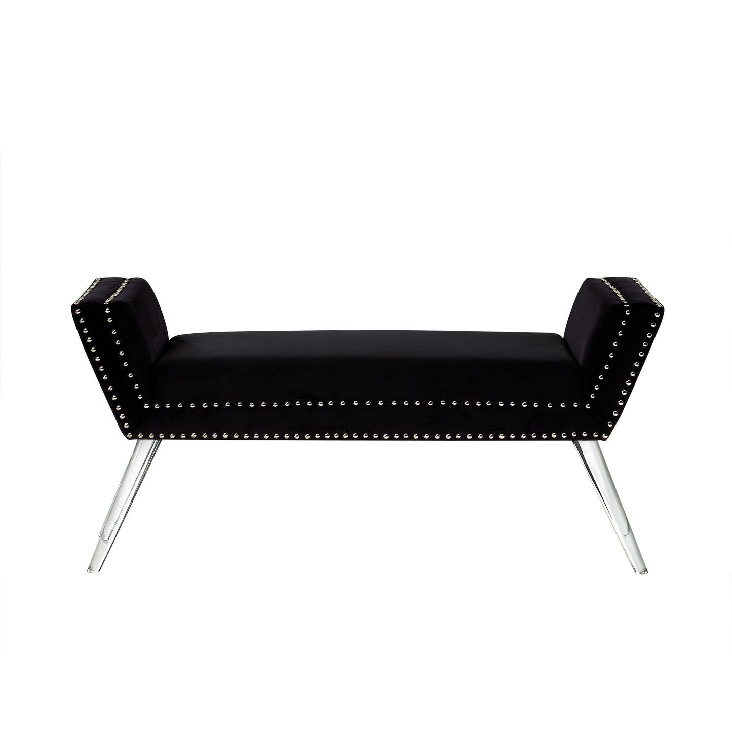 45" Black And Clear Upholstered Velvet Bench By Homeroots | Benches | Modishstore - 2