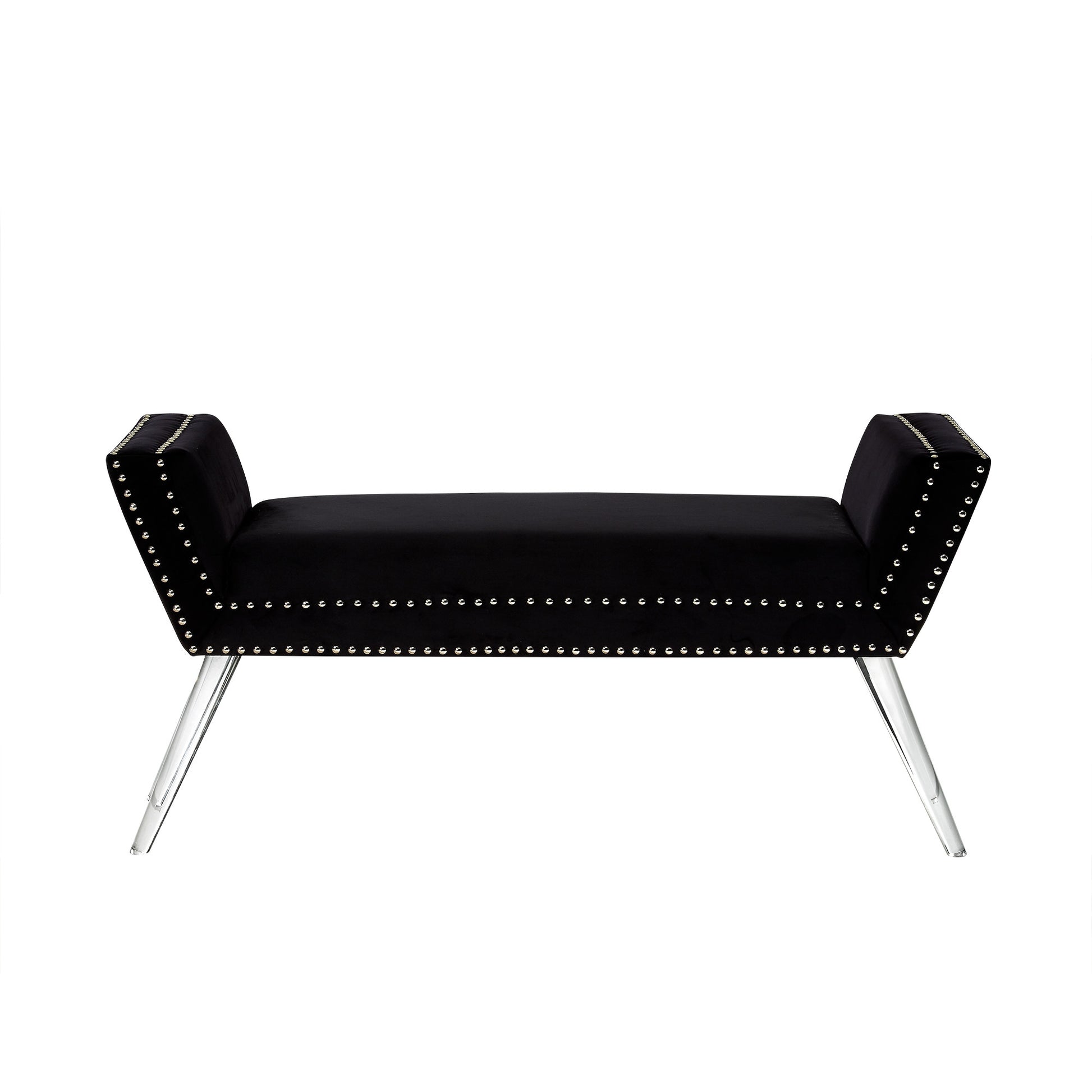 45" Black And Clear Upholstered Velvet Bench By Homeroots | Benches | Modishstore - 2