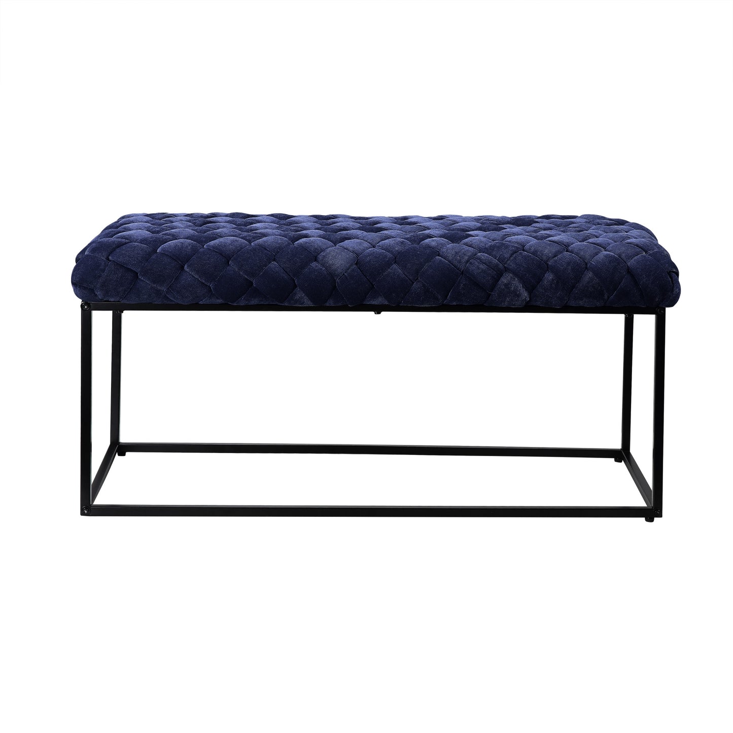 39" Navy Blue And Black Upholstered Velvet Bench By Homeroots | Benches | Modishstore