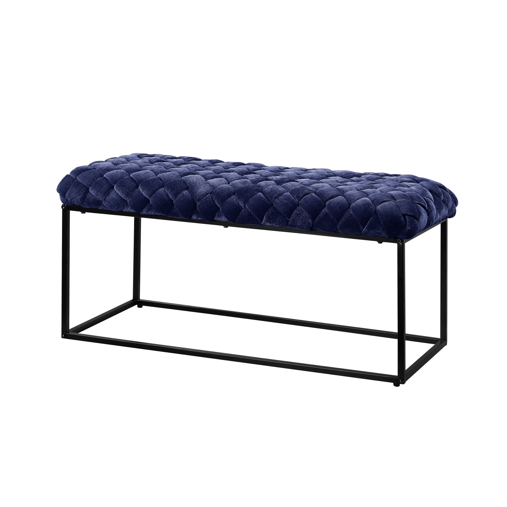 39" Navy Blue And Black Upholstered Velvet Bench By Homeroots | Benches | Modishstore - 2