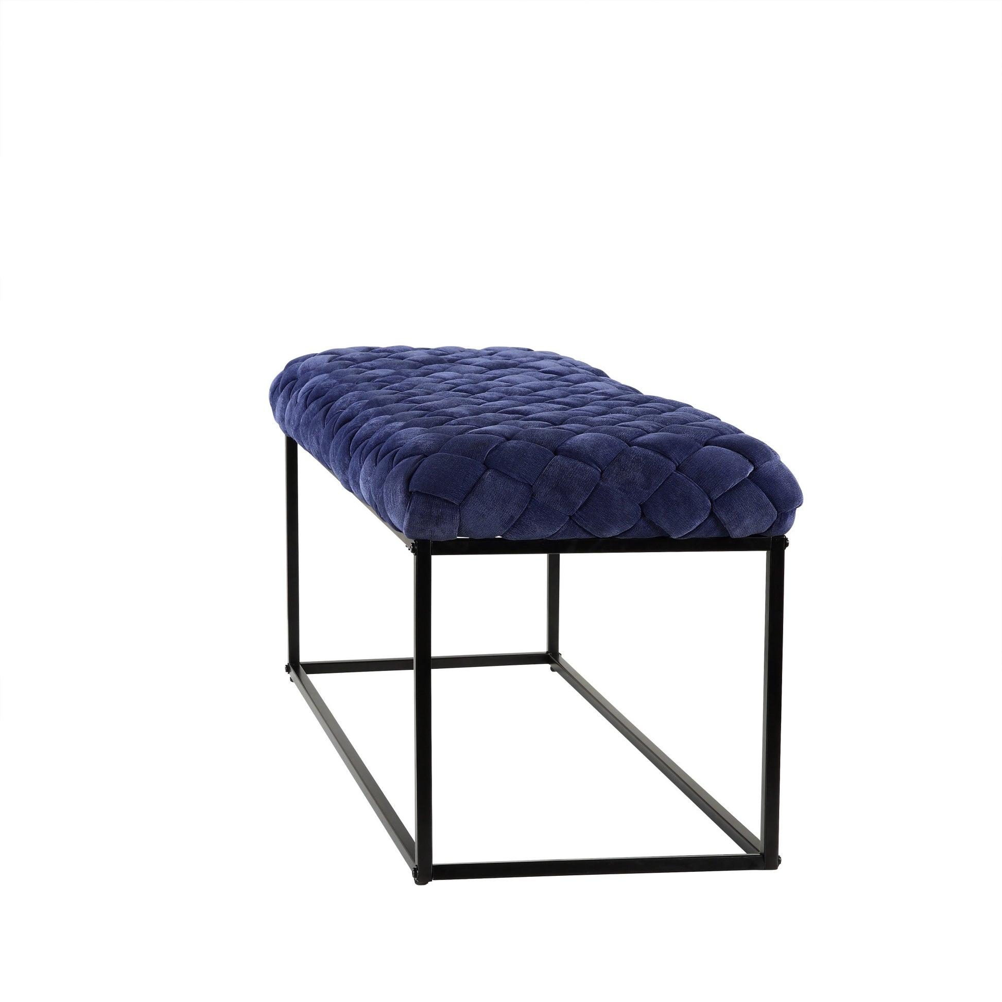 39" Navy Blue And Black Upholstered Velvet Bench By Homeroots | Benches | Modishstore - 3