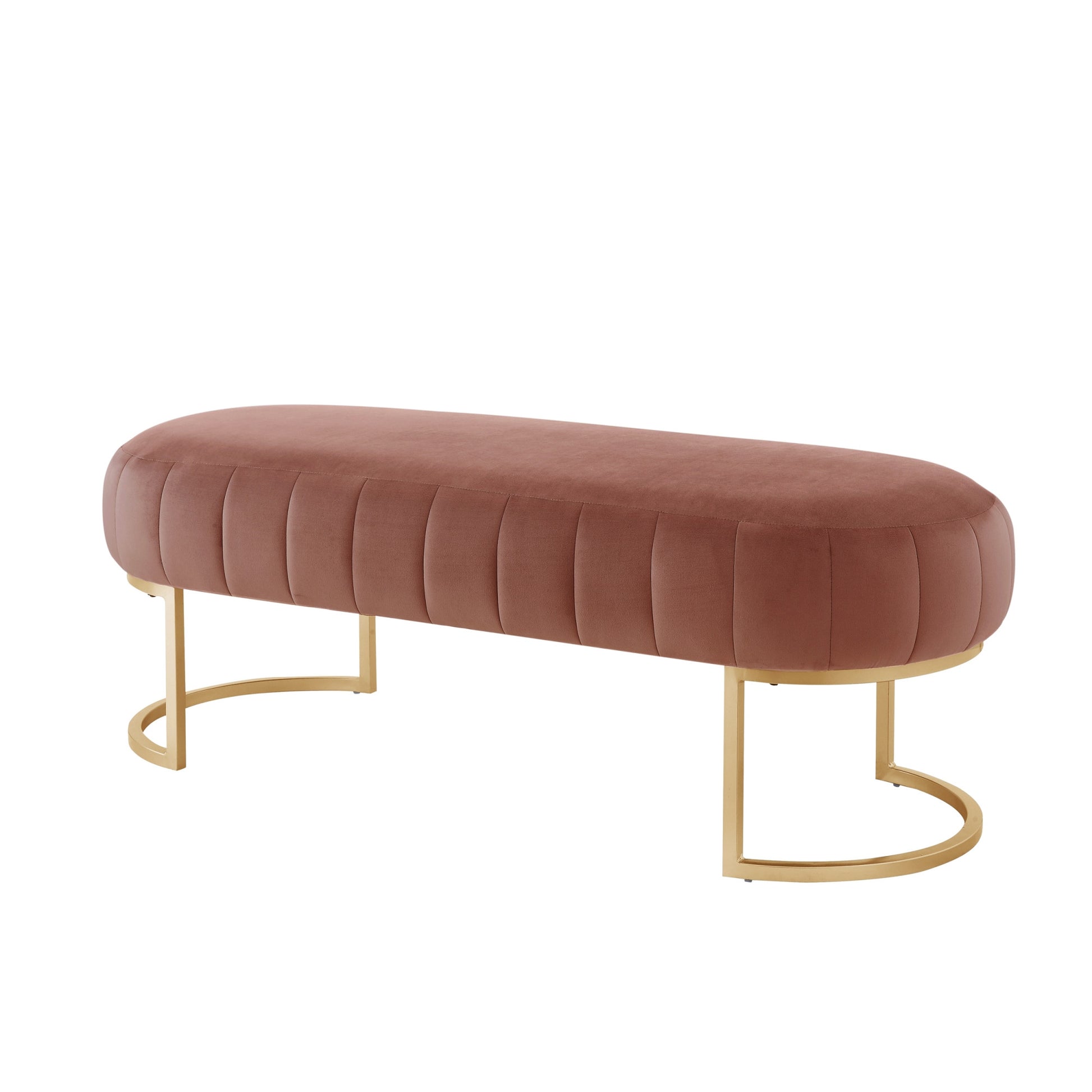 53" Blush And Gold Upholstered Velvet Bench By Homeroots | Benches | Modishstore