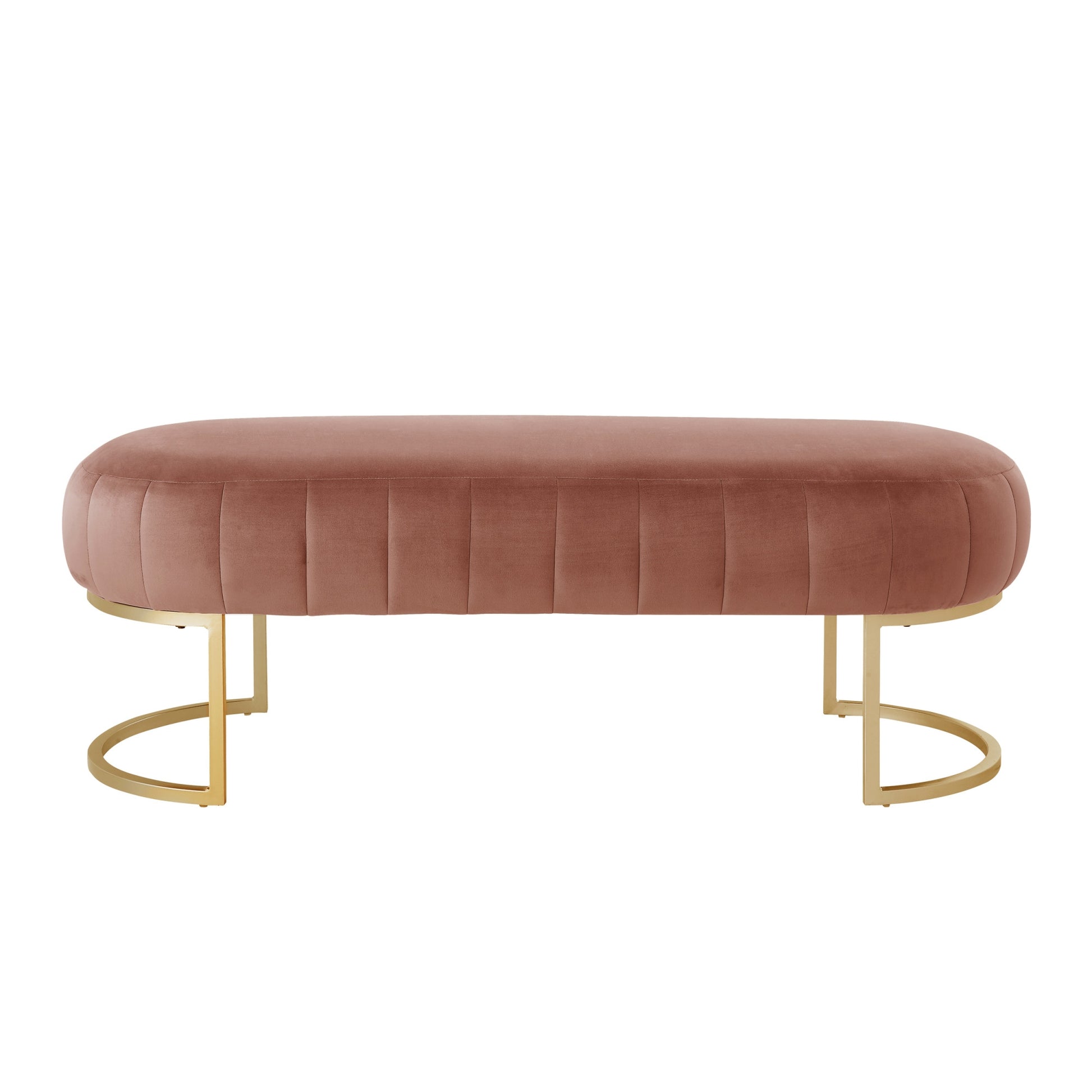 53" Blush And Gold Upholstered Velvet Bench By Homeroots | Benches | Modishstore - 2