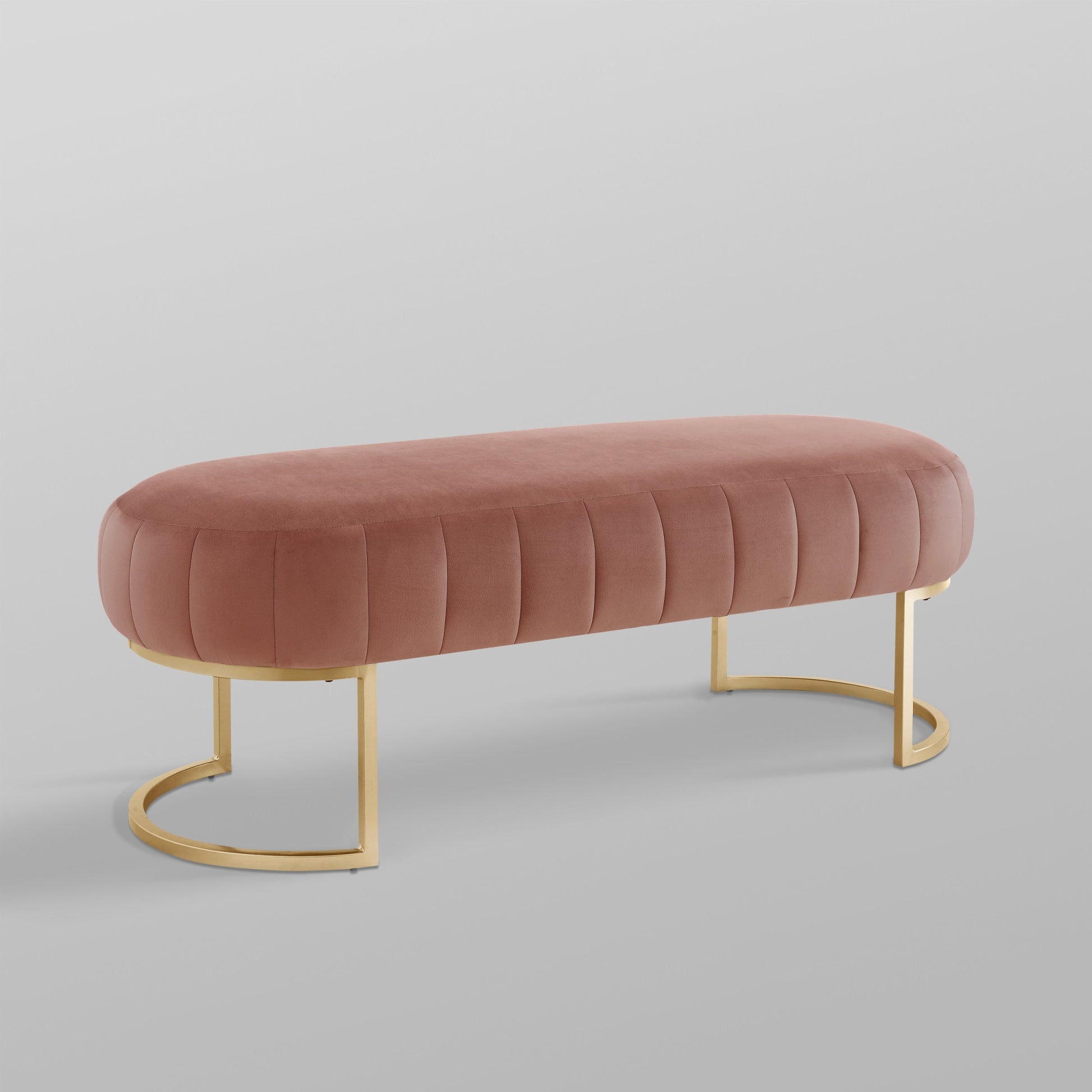 53" Blush And Gold Upholstered Velvet Bench By Homeroots | Benches | Modishstore - 7