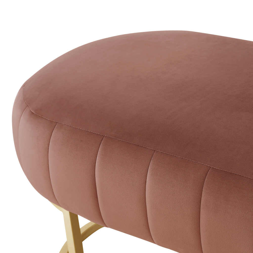 53" Blush And Gold Upholstered Velvet Bench By Homeroots | Benches | Modishstore - 6