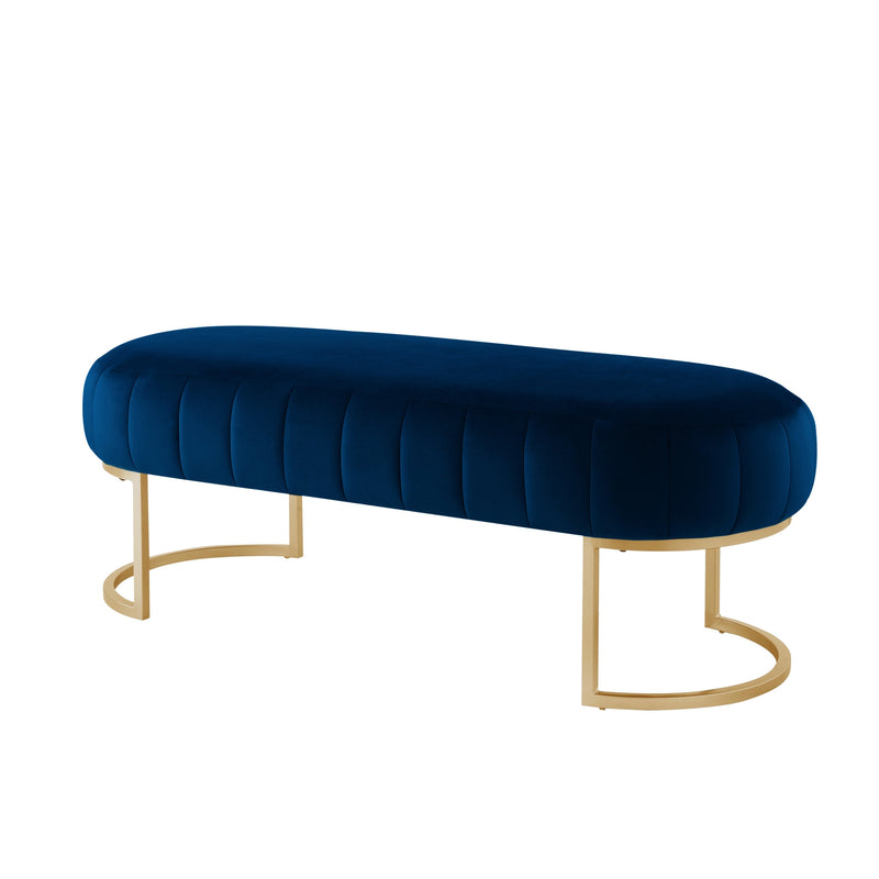 53" Navy Blue And Gold Upholstered Velvet Bench By Homeroots | Benches | Modishstore