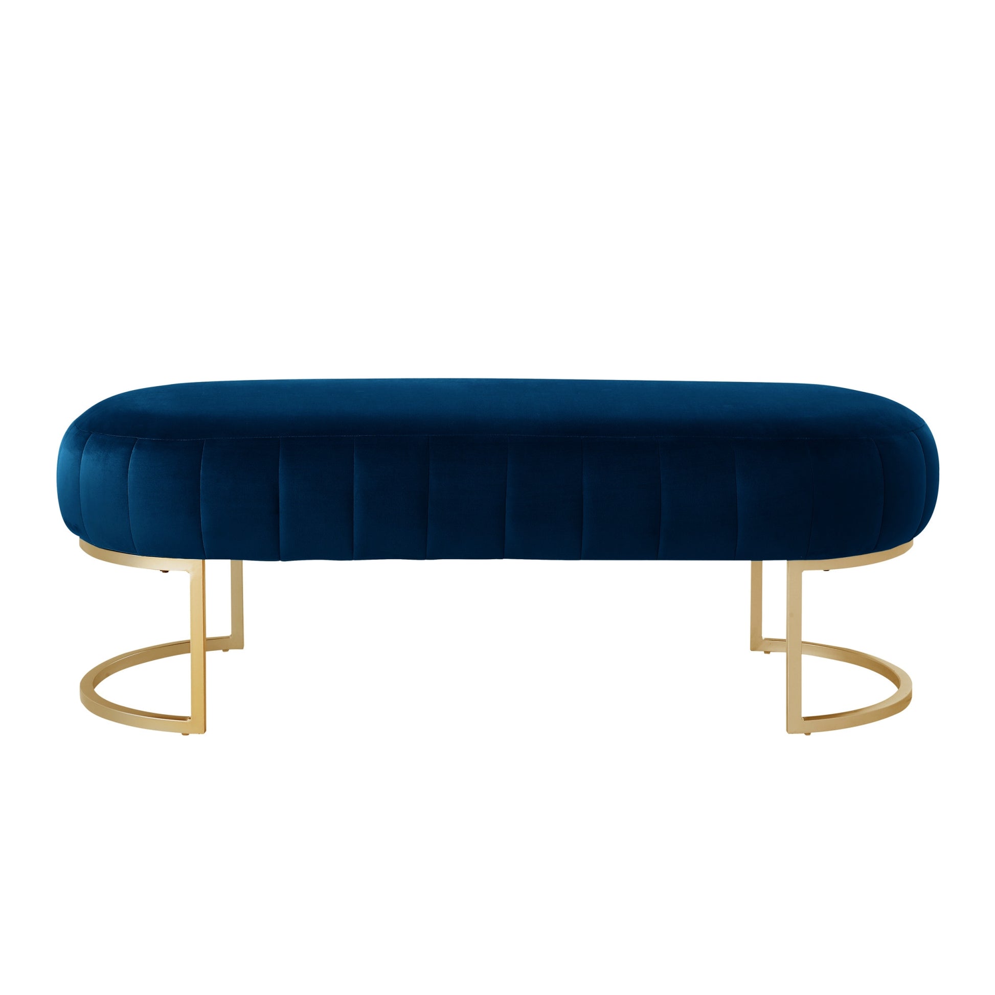 53" Navy Blue And Gold Upholstered Velvet Bench By Homeroots | Benches | Modishstore - 2