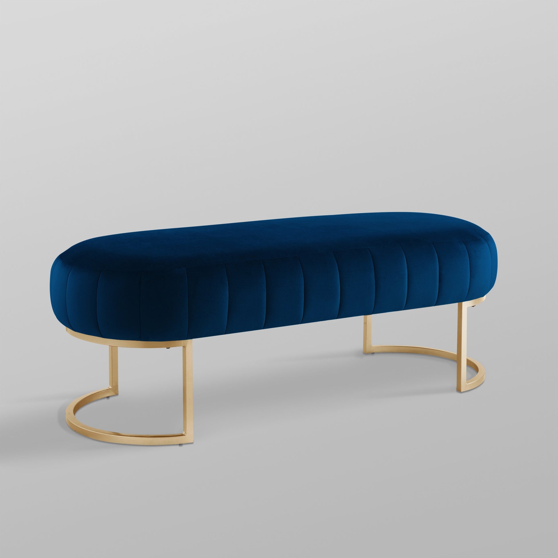 53" Navy Blue And Gold Upholstered Velvet Bench By Homeroots | Benches | Modishstore - 7