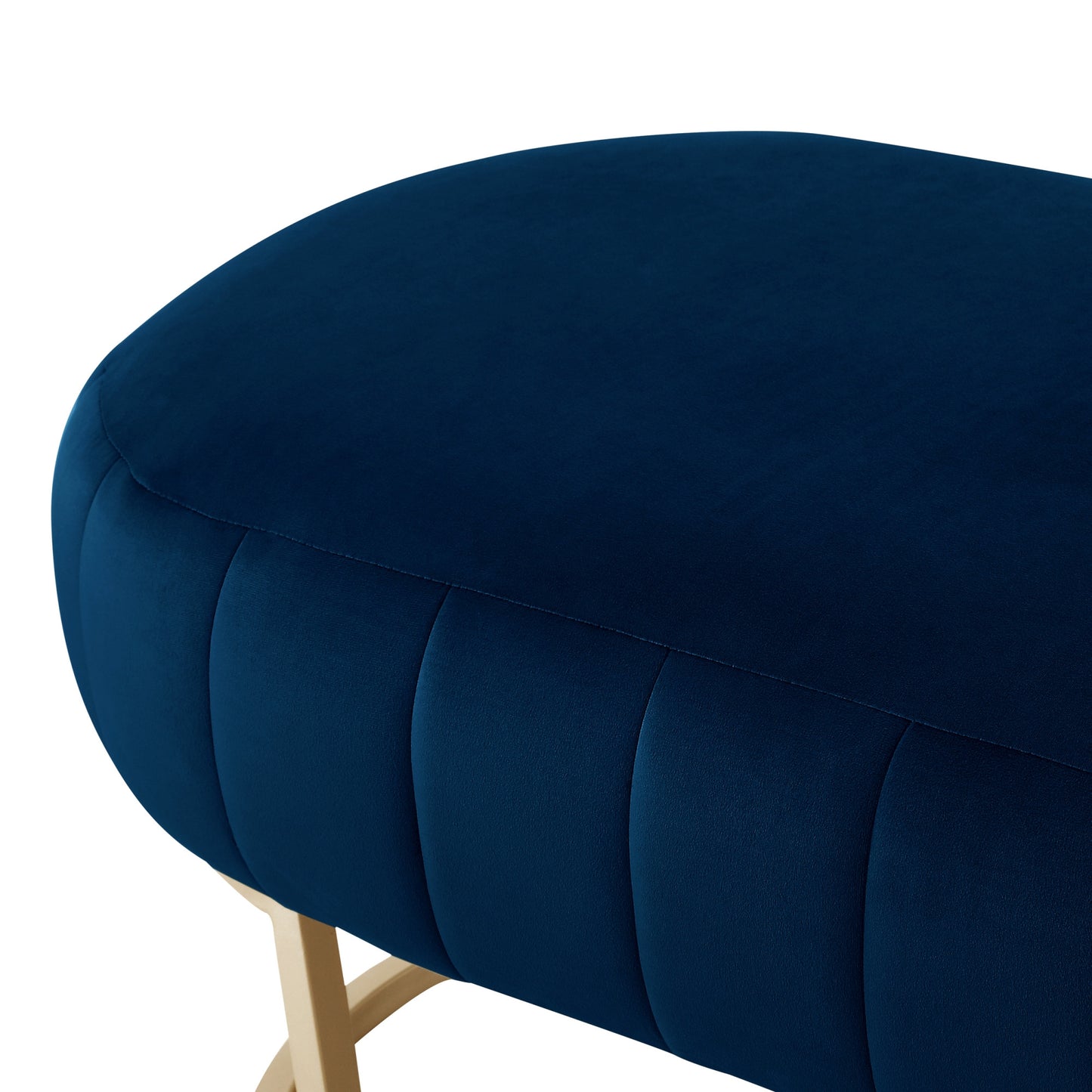 53" Navy Blue And Gold Upholstered Velvet Bench By Homeroots | Benches | Modishstore - 6