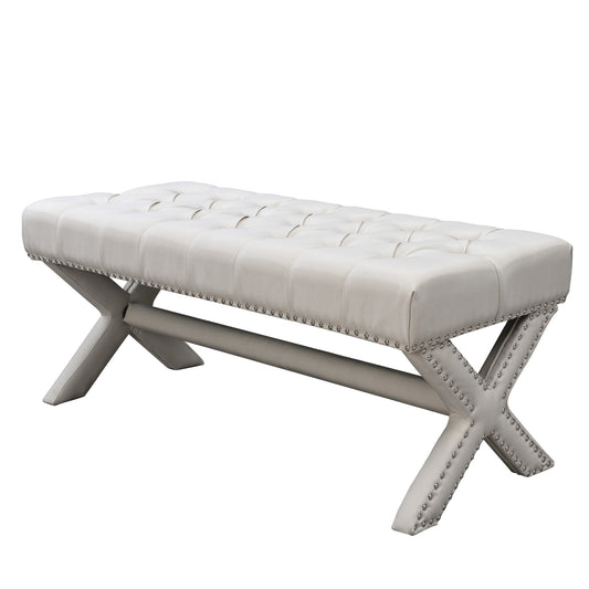 45" Cream Upholstered Linen Bench By Homeroots | Benches | Modishstore