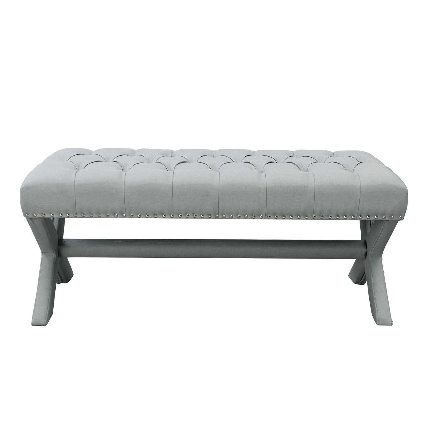 45" Light Gray Upholstered Linen Bench By Homeroots